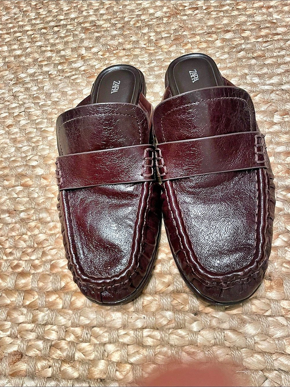 Zara Leather Mule Loafers Brown Buckle Mules